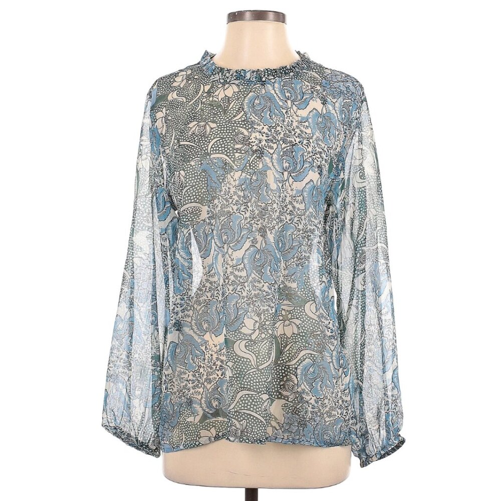 WORLD MARKET floral pleated neck blouse | S/M